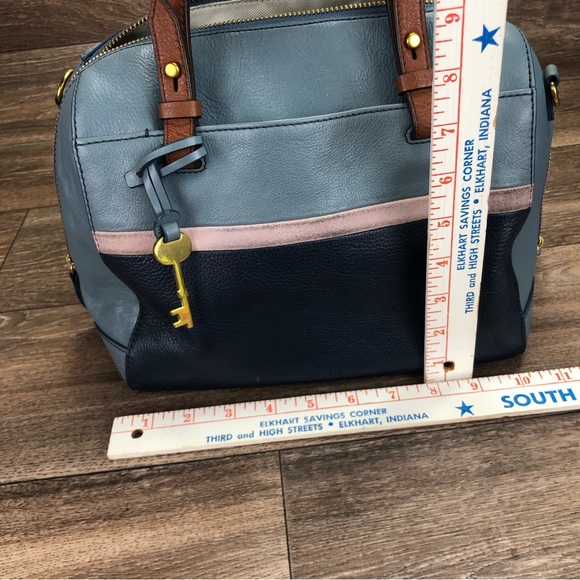 Fossil Rachel Satchel Color Block Blue Leather Handbag - Picture 13 of 13